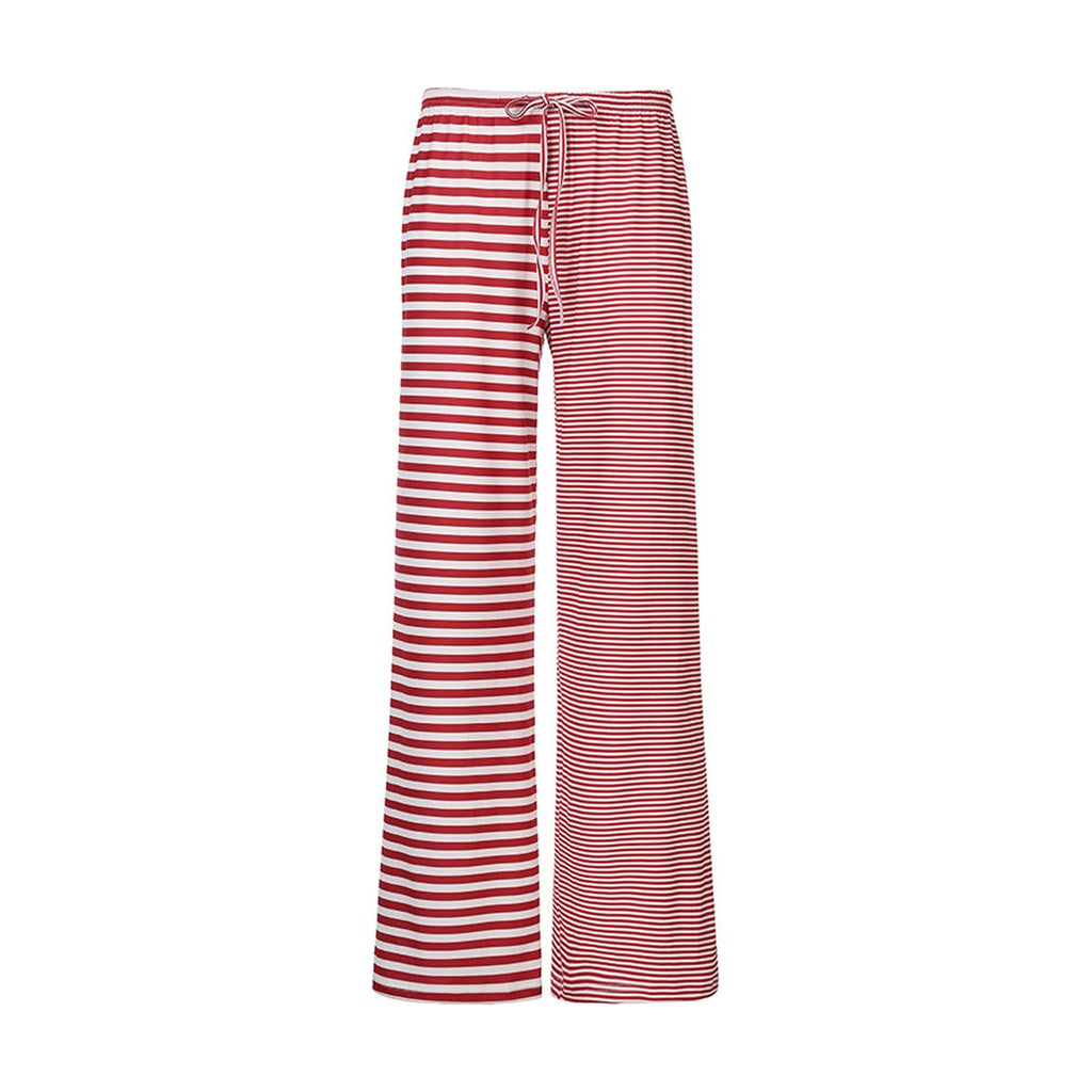 Women's Striped Rags Stitching Wide-leg Pants