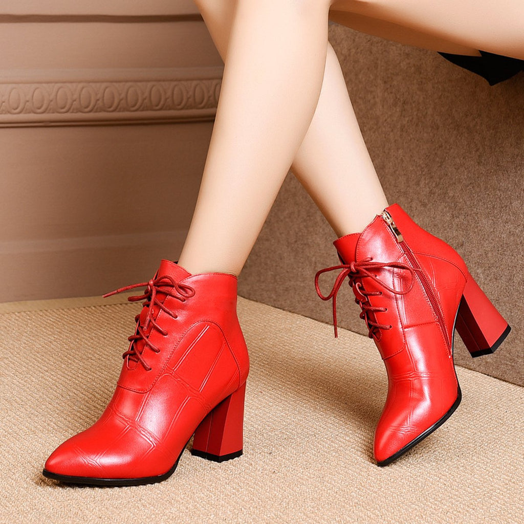 Women's Thick Heel Leather Boots High