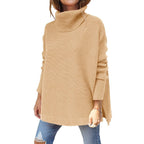 Women's Turtleneck Sweater Mid Length Batwing Sleeve Slit