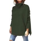 Women's Turtleneck Sweater Mid Length Batwing Sleeve Slit