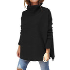 Women's Turtleneck Sweater Mid Length Batwing Sleeve Slit