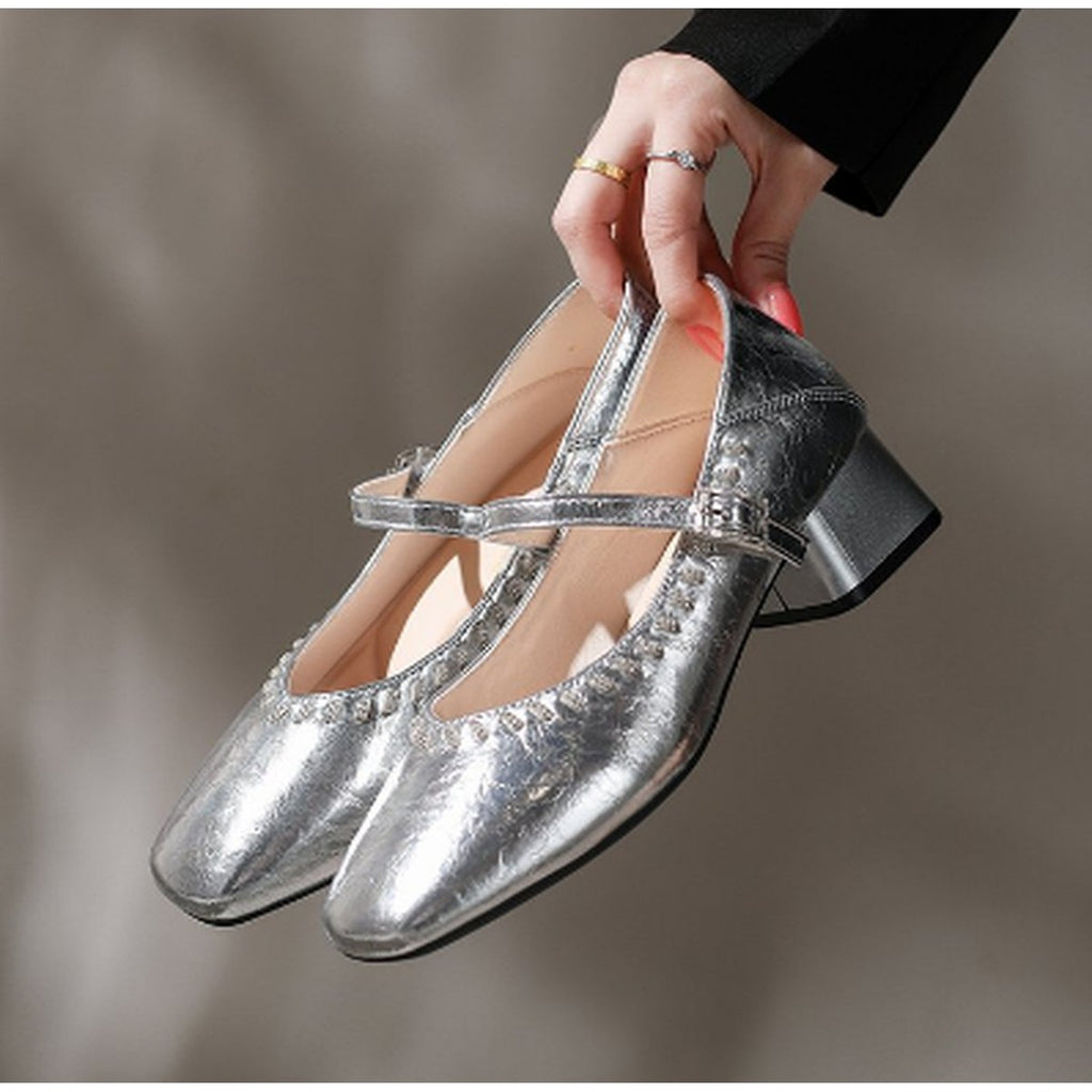 Women's Two-way Wear Rhinestone Strap Mary Janes Pointed