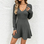 Women's V-neck Braided Knit Dress