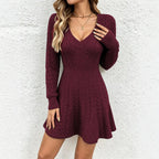 Women's V-neck Braided Knit Dress