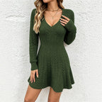 Women's V-neck Braided Knit Dress