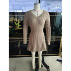 Women's V-neck Braided Knit Dress