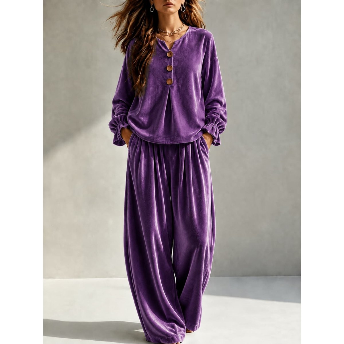 Women's Velvet Casual Pants Two-piece Set