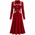 Women's Vertical-ribbed Waist-cinching Knit Dress
