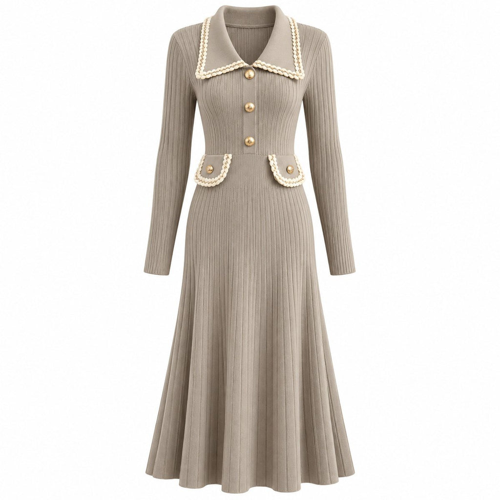 Women's Vertical-ribbed Waist-cinching Knit Dress