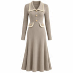 Women's Vertical-ribbed Waist-cinching Knit Dress