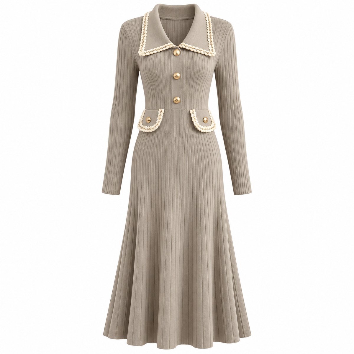 Women's Vertical-ribbed Waist-cinching Knit Dress