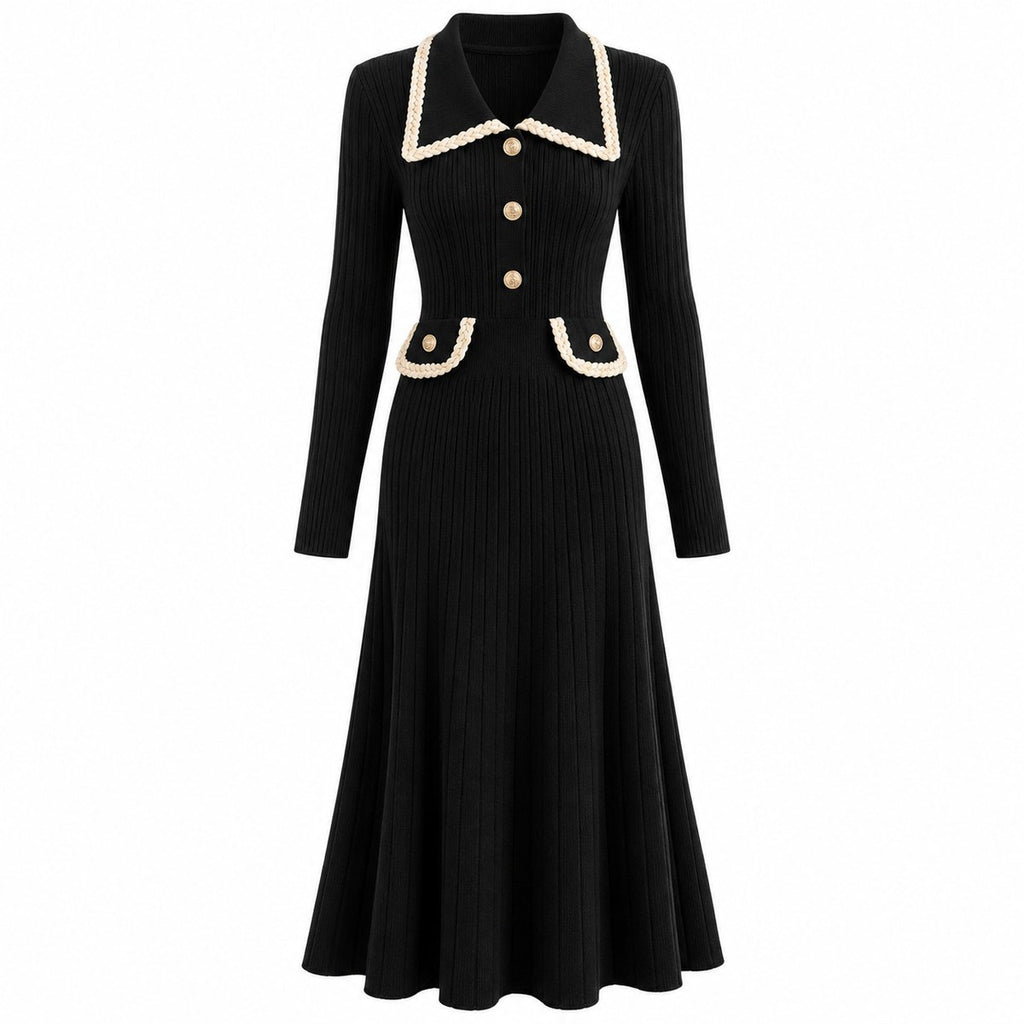 Women's Vertical-ribbed Waist-cinching Knit Dress
