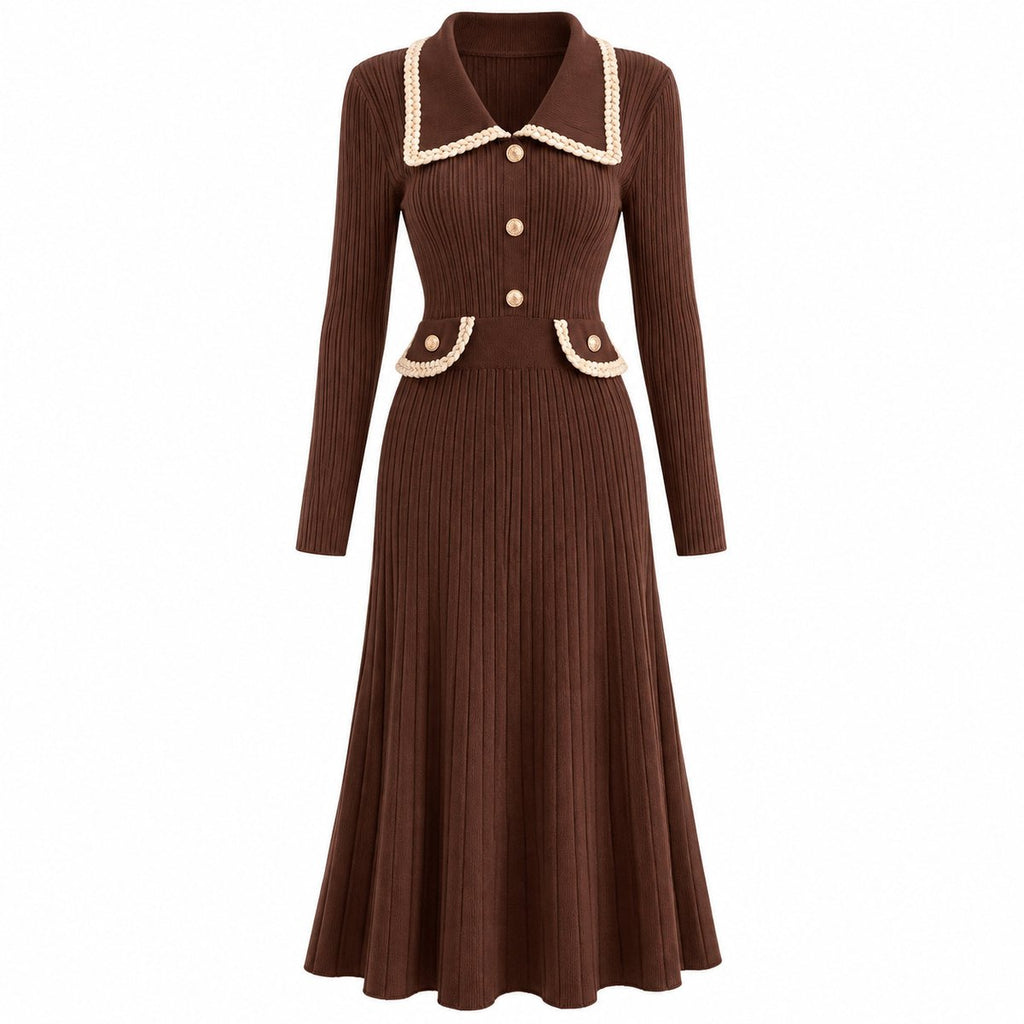 Women's Vertical-ribbed Waist-cinching Knit Dress