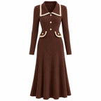 Women's Vertical-ribbed Waist-cinching Knit Dress