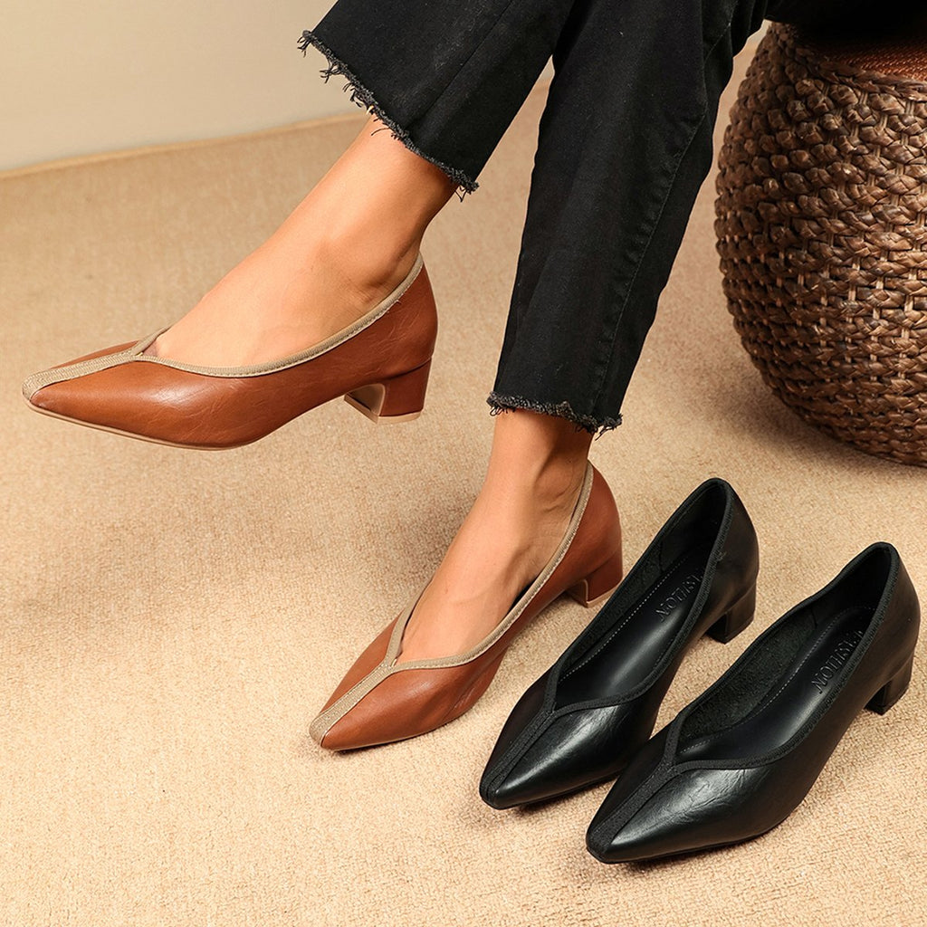 Women's Vintage Casual Retro Block Heel Pointed Toe