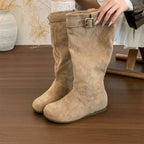 Women's Vintage Suede Slouchy Tall Boots Oblique Buckle