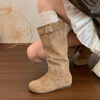 Women's Vintage Suede Slouchy Tall Boots Oblique Buckle