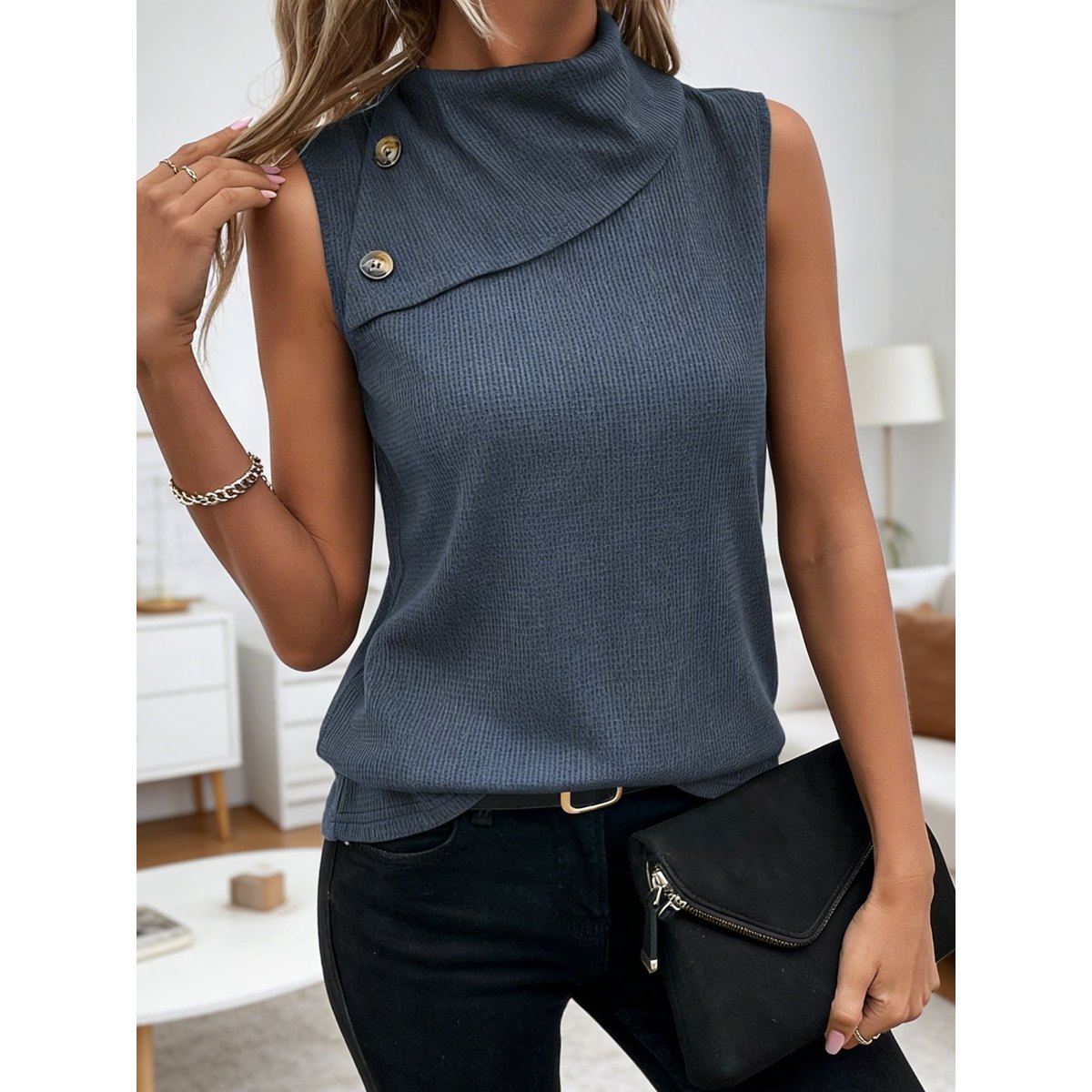 Women's Waffle-print Sleeveless Tank Top