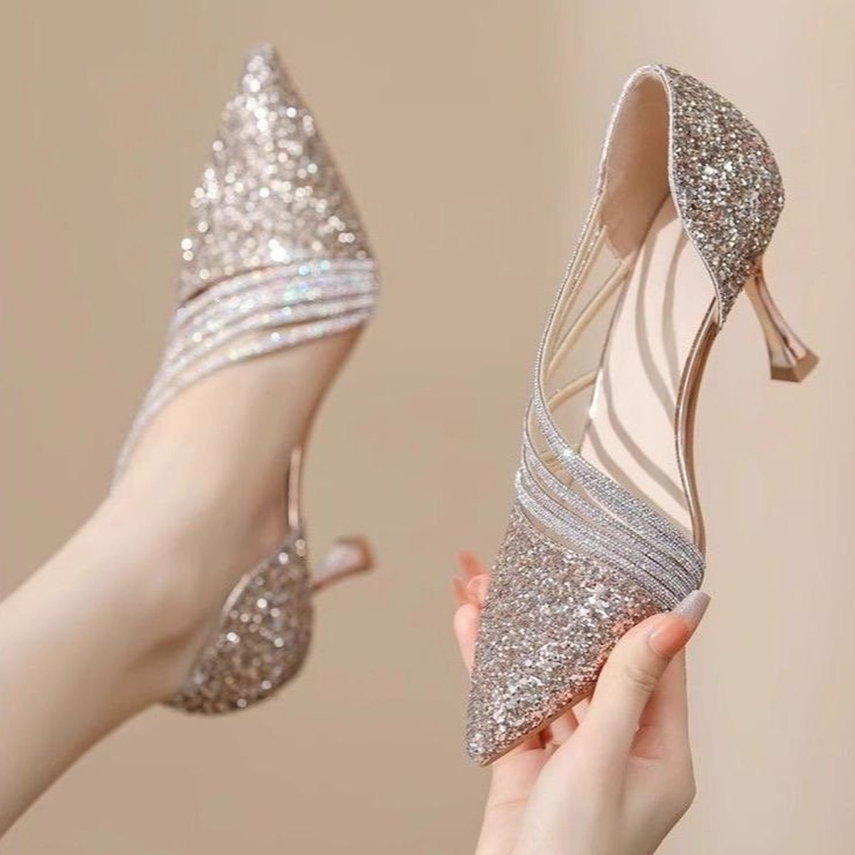 Women's Wedding Shoes Bride Elegant Pointed Toe Slip