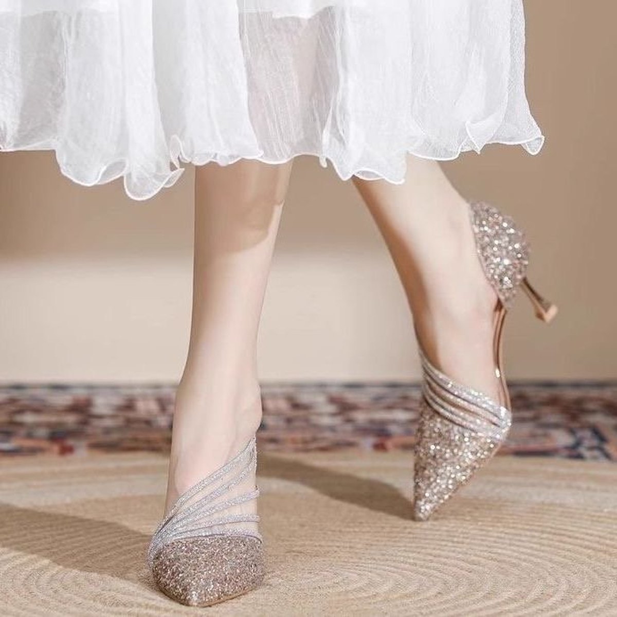 Women's Wedding Shoes Bride Elegant Pointed Toe Slip