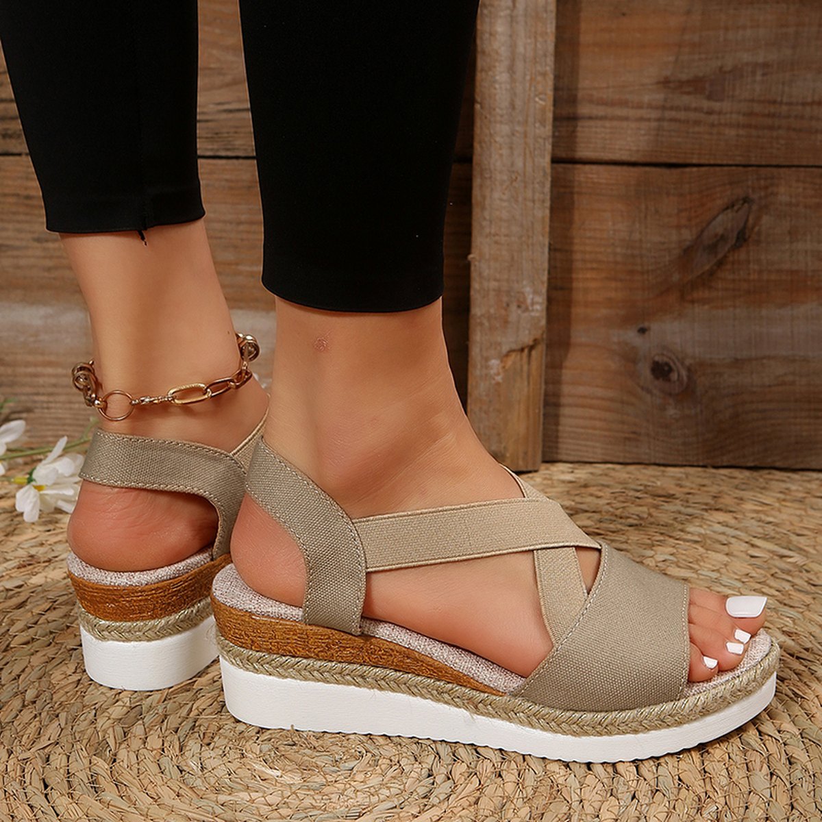 Women's Wedge Sandals Cross-strap Platform Gladiator Hemp Heel