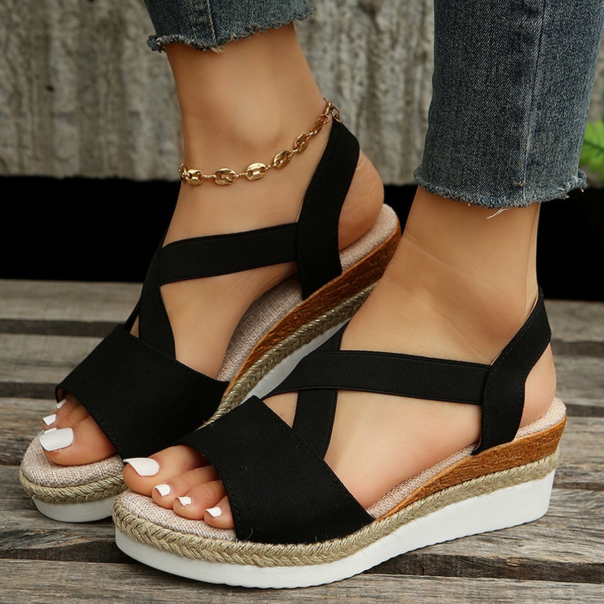 Women's Wedge Sandals Cross-strap Platform Gladiator Hemp Heel
