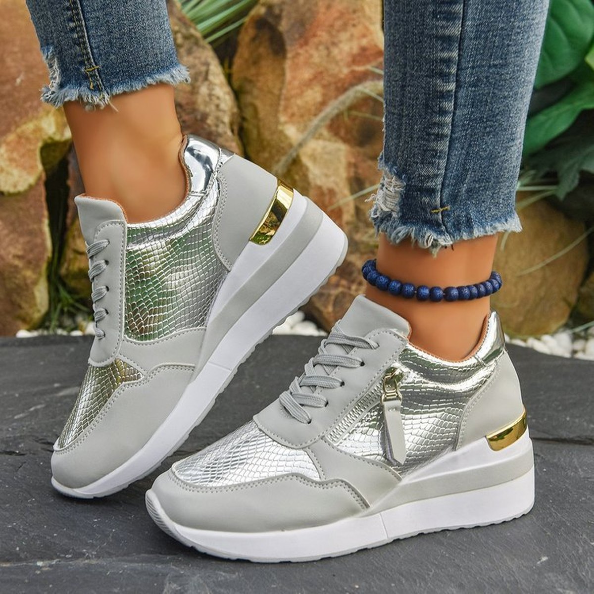 Women's Wedge Soled Height Increasing Casual Sneakers