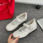 Women's White Star Embroidery Mary Jane Flats Square