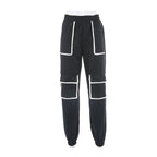 Women's White Stripe Cargo Pants Trousers Pockets Patchwork