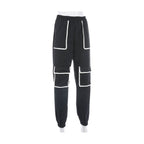 Women's White Stripe Cargo Pants Trousers Pockets Patchwork