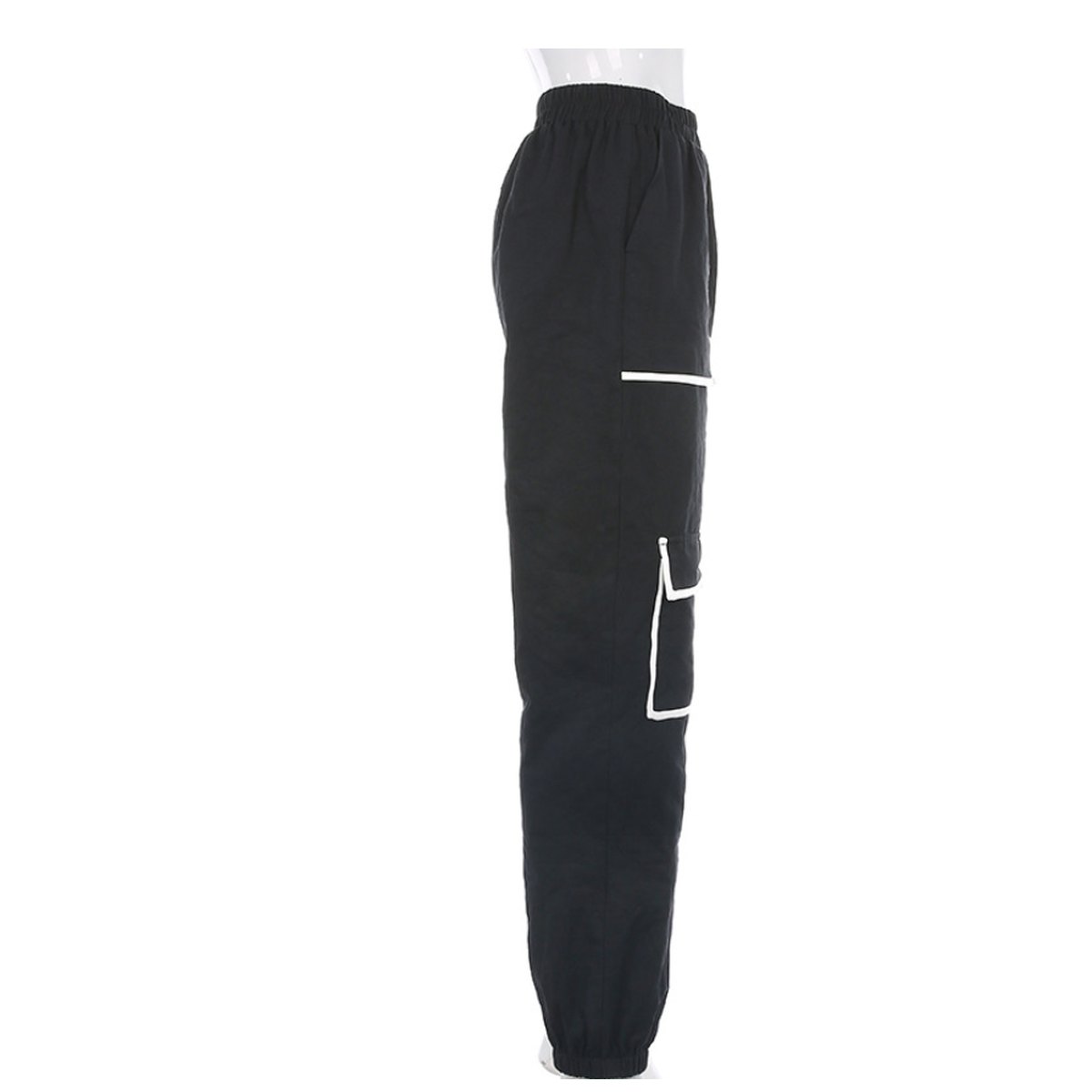 Women's White Stripe Cargo Pants Trousers Pockets Patchwork