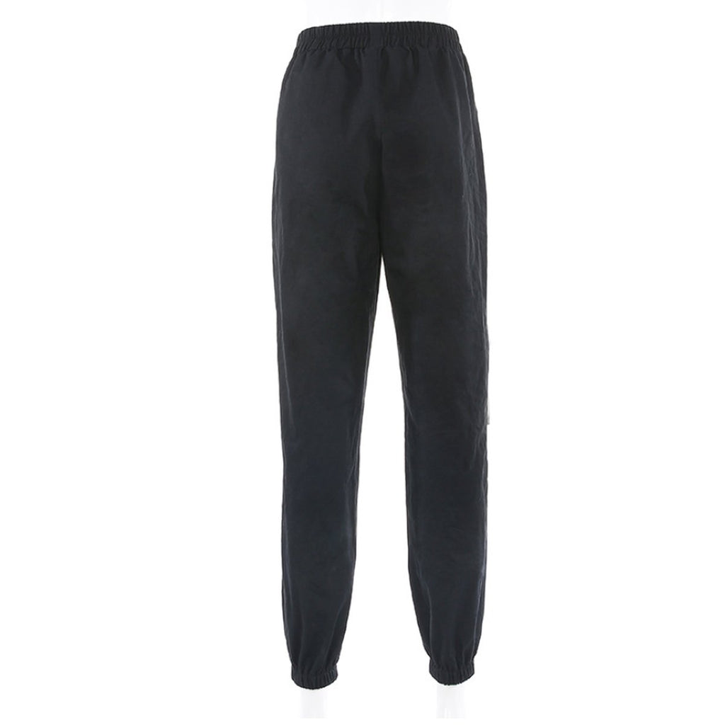 Women's White Stripe Cargo Pants Trousers Pockets Patchwork
