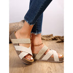 Women's Woven Cross-strap Slippers Platform Sandals Flat Beach