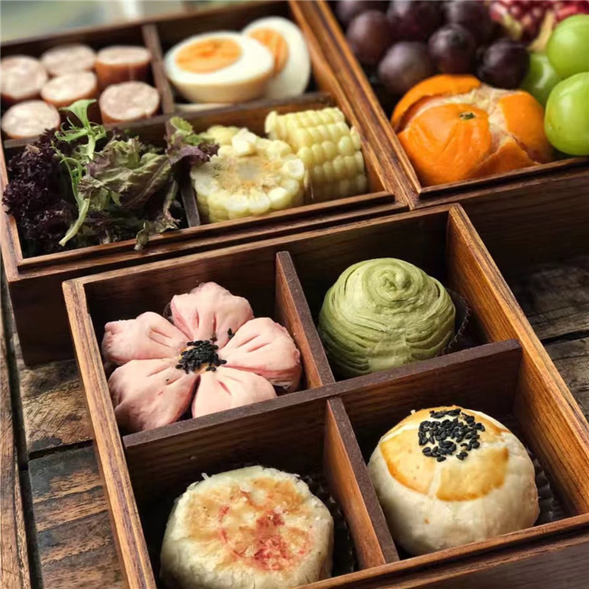 Wooden Lunch Box Japanese Picnic Nine Square