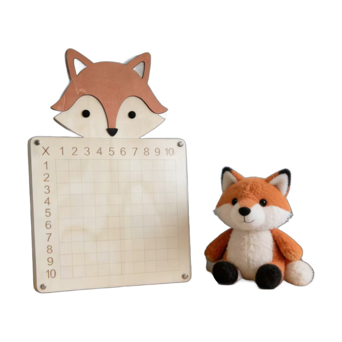 Wooden Multiplication Chart Board 3D Fox Lion