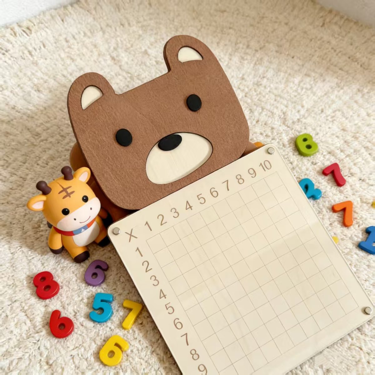 Wooden Multiplication Chart Board 3D Fox Lion