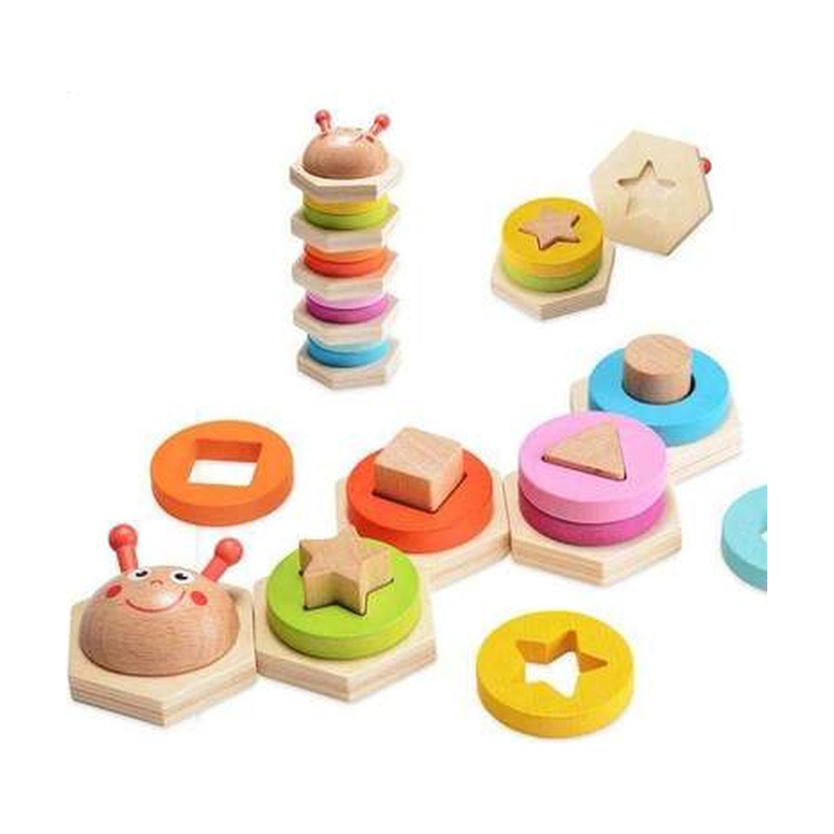 Wooden Shape Sorting Stacking Puzzle